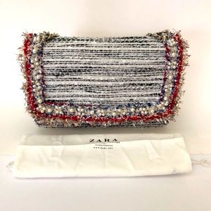 Zara Basic Handbag Crossbody Fabric Pearl Detail